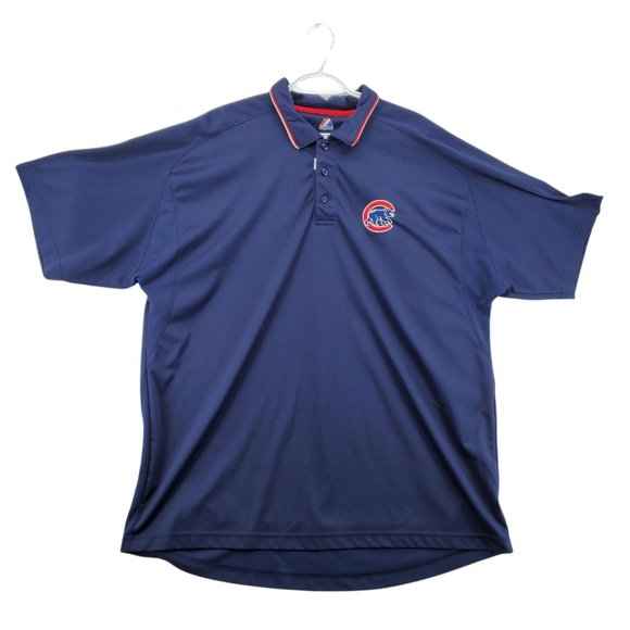 CHICAGO CUBS Shirt Men's Majestic Embroidered Polo Blue Baseball 2XL - Picture 1 of 12